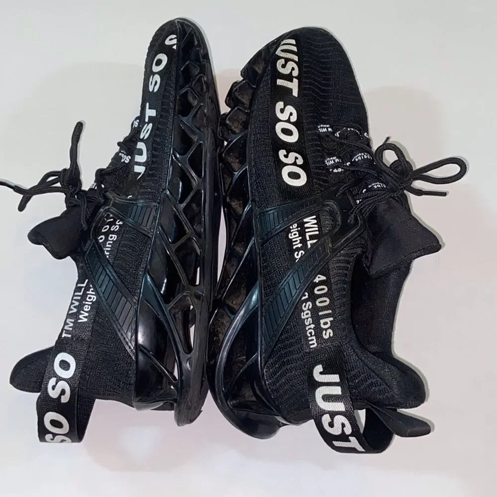 Just Soso Sport Running Training Walk Gym Black Athletic Shoeswith White Accents